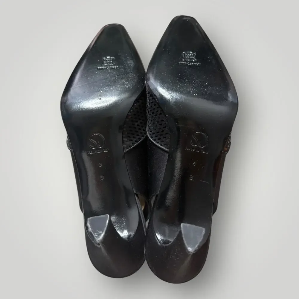 St. John black slingback heels sequin pointed toe sz 8
